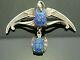 Vintage Art Nouveau Bird Crane Egyptian Revival Art Blue Glass Sp Brooch Pin