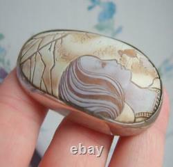 Vintage Artisan Silver Lady & Bird Shell Cameo Brooch H/M Edinburgh 1972 N. D. C