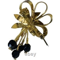 Vintage Austrian Crystal Vermeil Overlay Gold Enamel Flower Pearl Brooch Pin