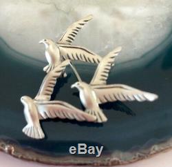 Vintage BEAU 925 Sterling Silver Flock Of 3 Dove Birds Flying Pin Brooch signed