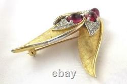 Vintage BOUCHER Freeform Abstract Bird Brooch Ruby Red Cabochons & Rhinestones