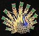 Vintage Boucher Green Blue Rhinestone Peacock Bird Enamel Gold Tone Pin Brooch