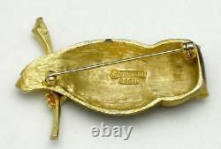 Vintage BOUCHER Owl On Branch Brooch Metallic Brown Enamel Figural Pin