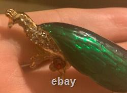 Vintage BSK Peacock Bird brooch Pin Gold Tone Signed ruby rhinestone enamel