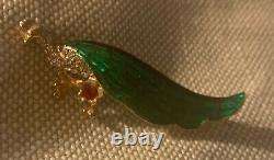 Vintage BSK Peacock Bird brooch Pin Gold Tone Signed ruby rhinestone enamel