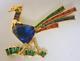 Vintage Baguettes Sparkling Blue Green Red Rhinestone Exotic Bird Pin Brooch
