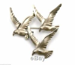 Vintage Beau Sterling Brooch 3 Flying Birds Signed Jewelry 1950s