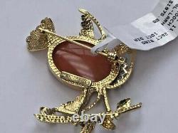 Vintage Bird Brooch 14K Gold Mexican Fire Opal with Diamonds