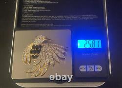 Vintage Bird Brooch Pin Black Faux Onyx Clear Rhinestone #2
