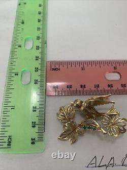 Vintage Bird Brooch, by ALA Designs 14k Yellow Gold With3 Small Emeralds, 8.5 Grams