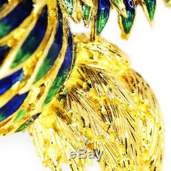 Vintage Bird Brooch with Diamond Eyes in 18kt Yellow Gold & Enamel