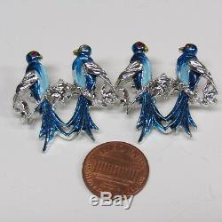 Vintage Bird Duette Scatter Pins Blue Brooch Love Birds Enamel