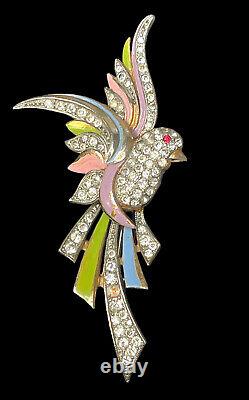 Vintage Bird Of Paradise Brooch Pin Rhinestones Enamel 1930's