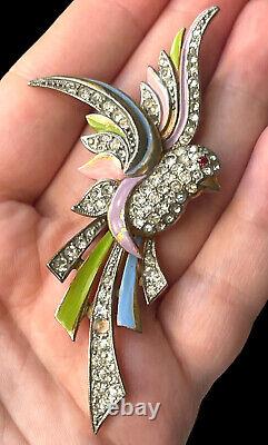 Vintage Bird Of Paradise Brooch Pin Rhinestones Enamel 1930's