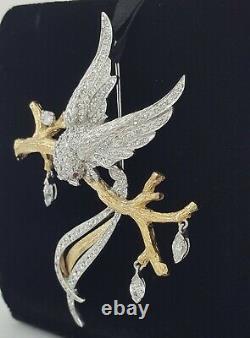 Vintage Bird of Paradise & Branch Platinum & 14K Gold 2 ct Diamond Brooch / Pin