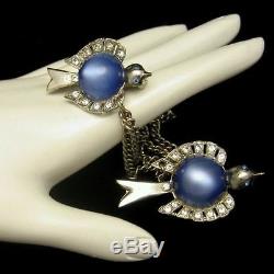 Vintage Blue Jelly Lucite Belly Birds Brooch Pin Rhinestone Silver Plated