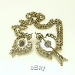 Vintage Blue Jelly Lucite Belly Birds Brooch Pin Rhinestone Silver Plated