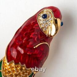 Vintage Bob Mackie Red Parrot Bird Rhinestone Brooch Pin