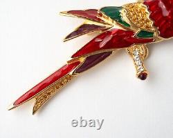 Vintage Bob Mackie Red Parrot Bird Rhinestone Brooch Pin