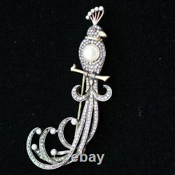 Vintage Brooch 18k Gold Silver Diamonds Pearl Big Bird w Appraisal (5271)