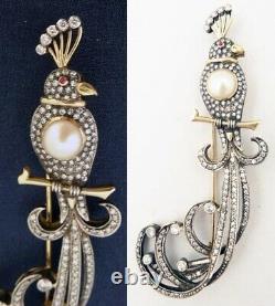 Vintage Brooch 18k Gold Silver Diamonds Pearl Big Bird w Appraisal (5271)