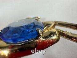 Vintage Brooch Coro Bird Ostrich Blue Glass Signed Figural Estate