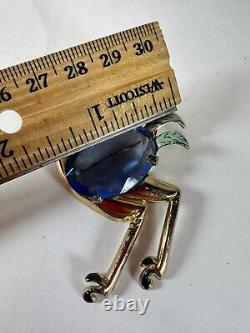 Vintage Brooch Coro Bird Ostrich Blue Glass Signed Figural Estate