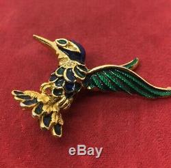 Vintage Brooch Pin A16221 Marked Hummingbird Enamel Gold Tone Bird