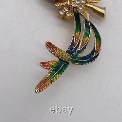 Vintage Brooch Pin Large Phoenix Bird Streamertail Rainbow Colored Rhinestones