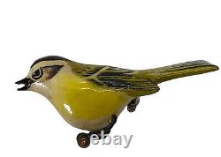 Vintage Brooch Takahashi Song Bird Pin Wood Yellow Green 1 3/4