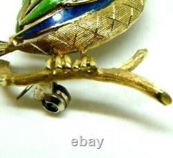 Vintage Brooch Years' 50 Italian Shaped Bird Gold Solid 18K With Ruby