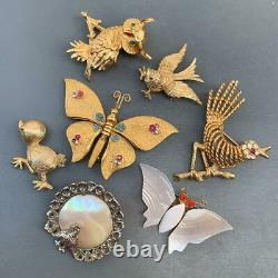 Vintage Butterfly Birds Pin Brooch Collection Lot of 7