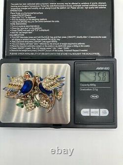 Vintage CORO Craft Blue Glass Belly Birds Duette Sterling Silver Pin/Brooch