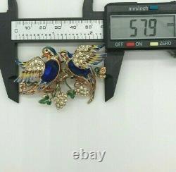 Vintage CORO Craft Blue Glass Belly Birds Duette Sterling Silver Pin/Brooch