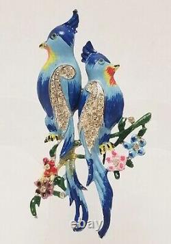Vintage CORO DUETTE Birds of PARADISE Enamel Rhinestone Dress Clips / Brooch