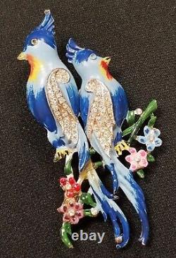 Vintage CORO DUETTE Birds of PARADISE Enamel Rhinestone Dress Clips / Brooch