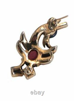 Vintage CROWN TRIFARI Alfred Philippe Ruby Jelly Belly Bird Brooch 1940s