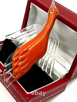 Vintage Carved Bakelite & Lucite Playful Fun Figural Duck Bird Orange Lrg Brooch
