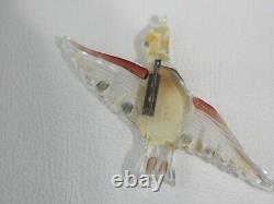 Vintage Carved Clear Lucite Mallard Bird Brooch