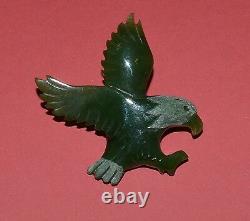 Vintage Carved Jade Eagle Bird Pin Brooch