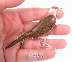 Vintage Carved Lucite & Walnut Wood Wing Bird Pin Brooch 1940s Sparrow Crow Vtg
