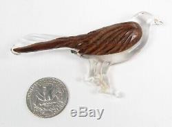 Vintage Carved Lucite & Walnut Wood Wing Bird Pin Brooch 1940s Sparrow Crow Vtg