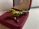 Vintage Carved Wood Hand Painted Takahashi Green Bird Brooch Pin, Excellent