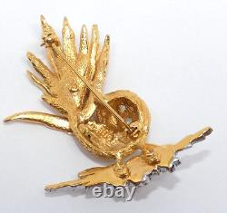 Vintage Carven Paris Modele Depose Pin Brooch Bird on Branch Rhinestones 1176