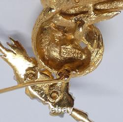 Vintage Carven Paris Modele Depose Pin Brooch Bird on Branch Rhinestones 1176