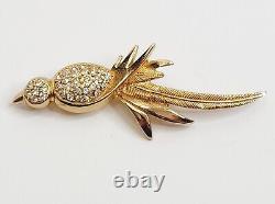 Vintage Christian Dior Gold Tone Rhinestones Bird Brooch Pin Signed