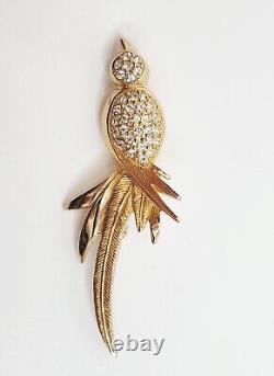 Vintage Christian Dior Gold Tone Rhinestones Bird Brooch Pin Signed