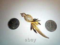 Vintage Christian Dior Signed Crystal Gold Tone Bird Brooch Pin