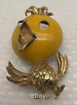 Vintage Ciner Enamel Song Bird Brooch Pin