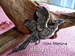 Vintage Cini Sterling Large Bird Pheasant Brooch